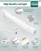 4FT LED Batten Light 36W 6000K Daylight, Linkable IP65 Fluorescent Strip